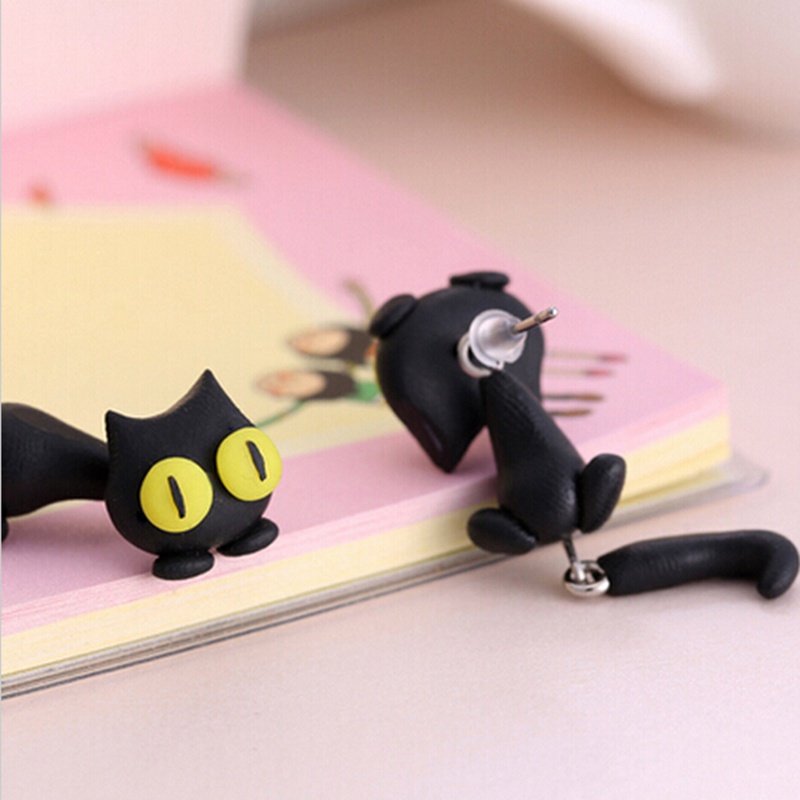 1 Pasang Anting Tusuk Bentuk Kucing Bahan Polymer Clay Untuk Wanita