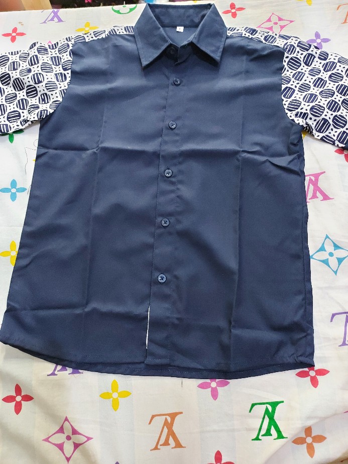 Nabhas Shirt (kemeja Anak Dark Navy Blue Kombinasi Batik)