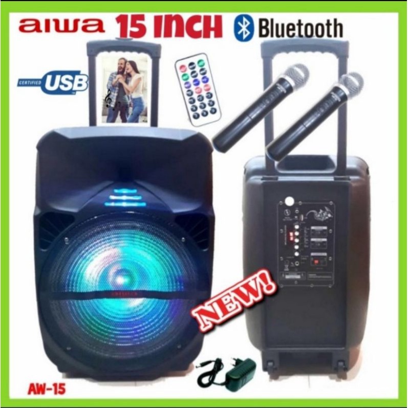 Speaker Portable Aiwa 15 Inch Bluetooth Usb Cocok Buat Meeting Karaoke Di Smart Tv