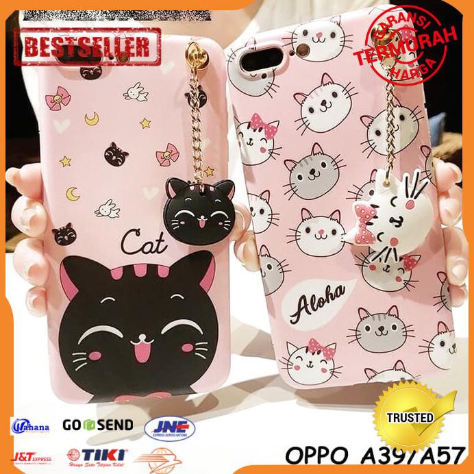 CASE HP OPPO A39 A57 CUTE NEKO CAT HEAD TASSEL SOFT CASE CASING
