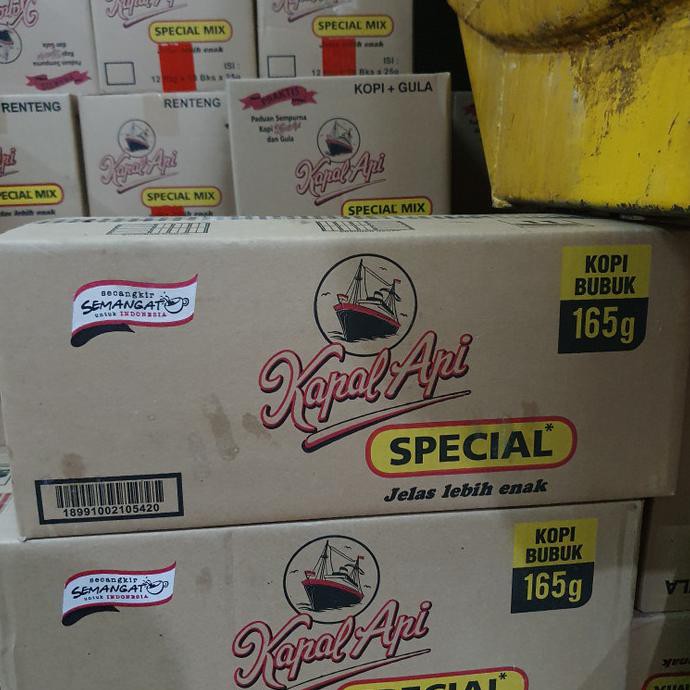 

Kopi Bubuk Kapal Api Special 165 Gram - 1 Dus isi 20pcs Bungkus Sachet