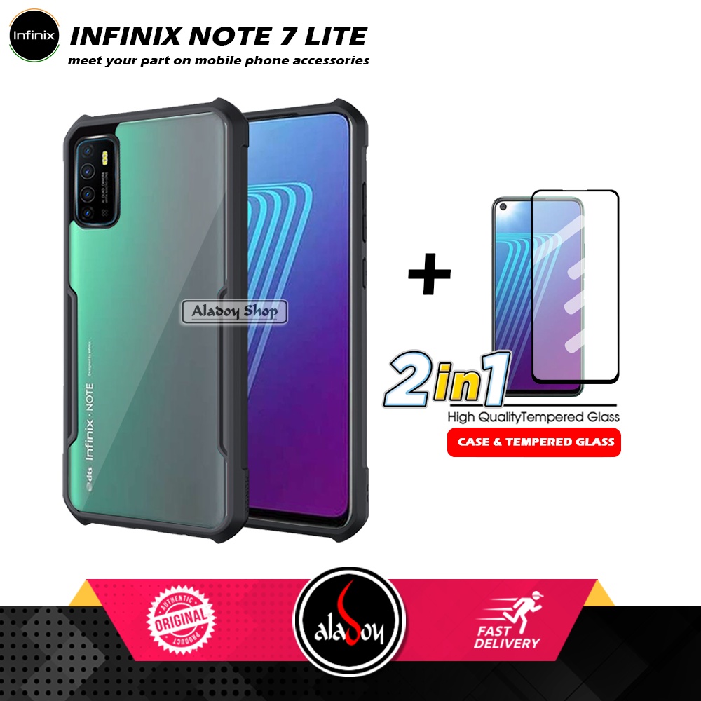 Case Infinix Note 7 Lite Armor Fusion Transparet Free Tempered Glass PAKET 2 IN 1 Casing dan Tempered Glass Layar