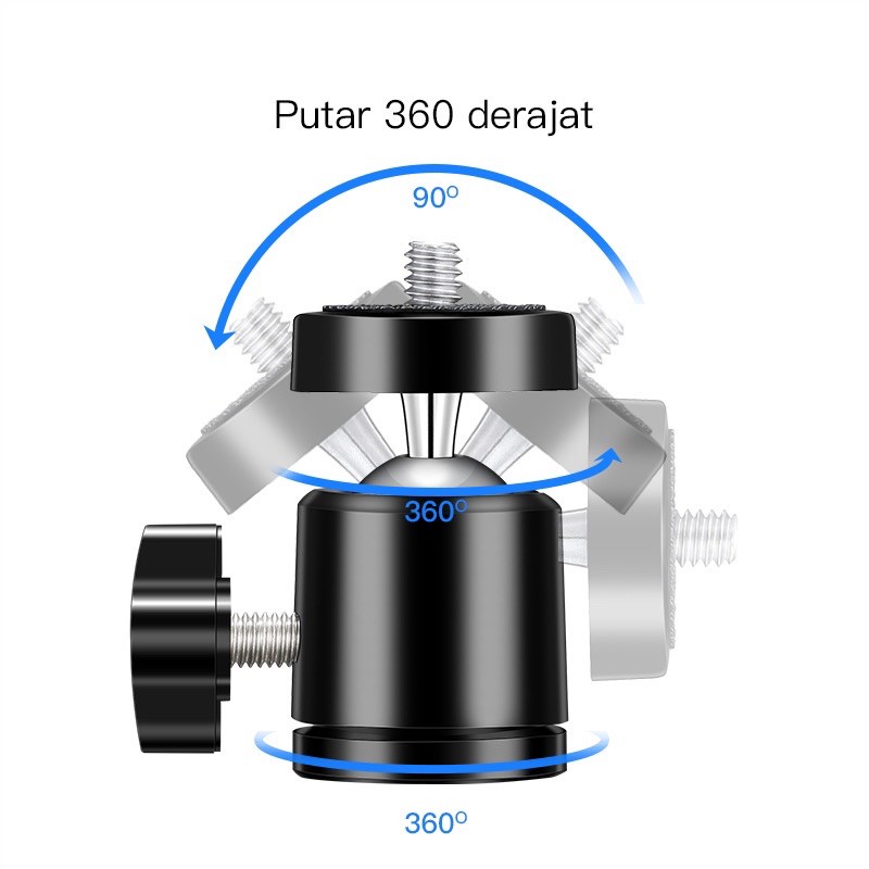 Mini Ball Head dapat putar 360 dengan 1/4 Sekrup untuk Tripod / Kamera dan ringlight