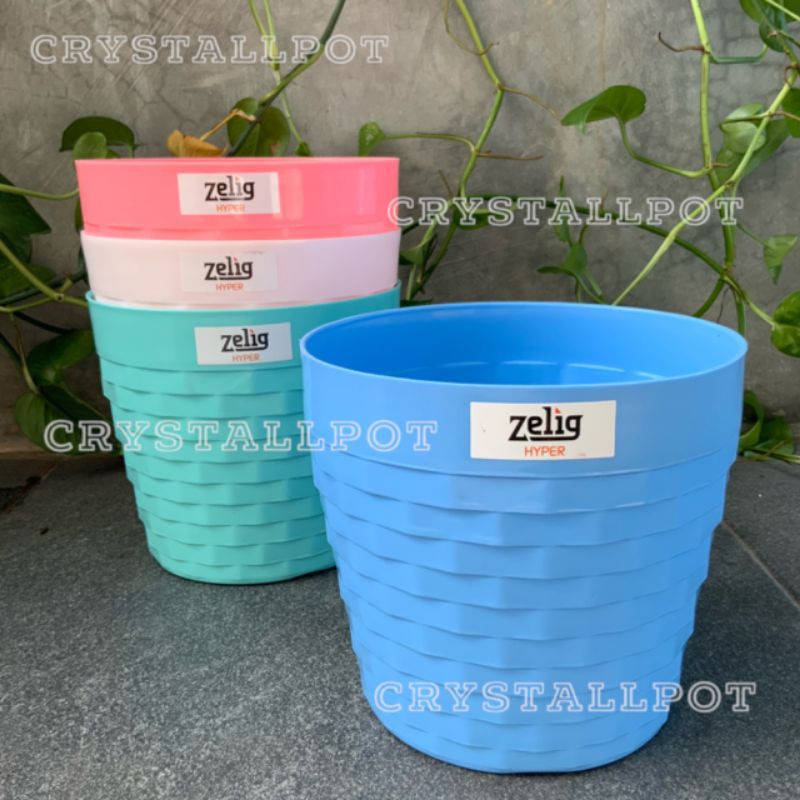 pot bunga tanaman motif rotan zelig warna warni 15cm - zelig PR 22