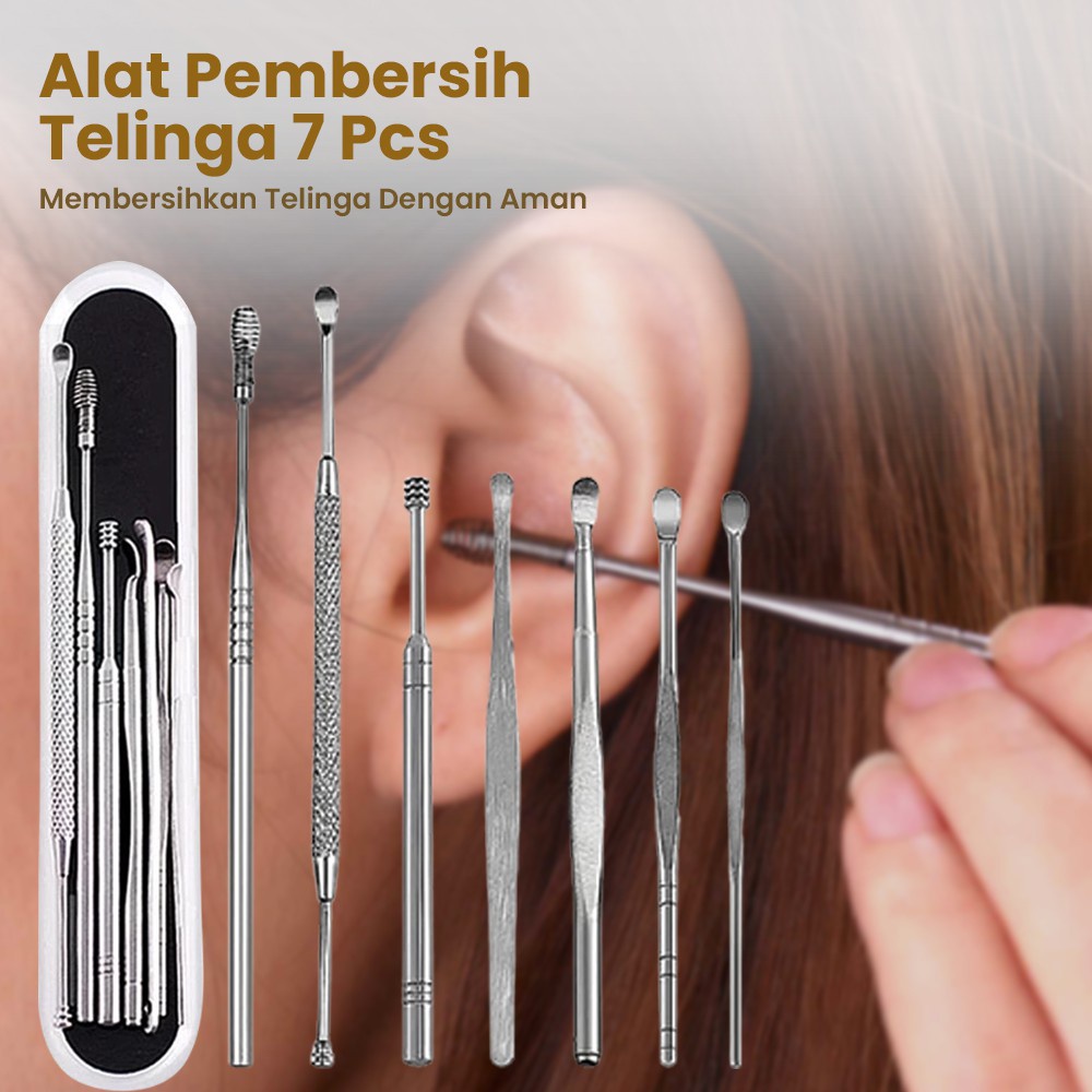 ⭐ Jendela Kosmetik ⭐ ( Isi 5 Pcs ) Set Alat Pembersih Kuping Telinga / Korek Kuping Telinga Stainless / Korek Kuping Stainless