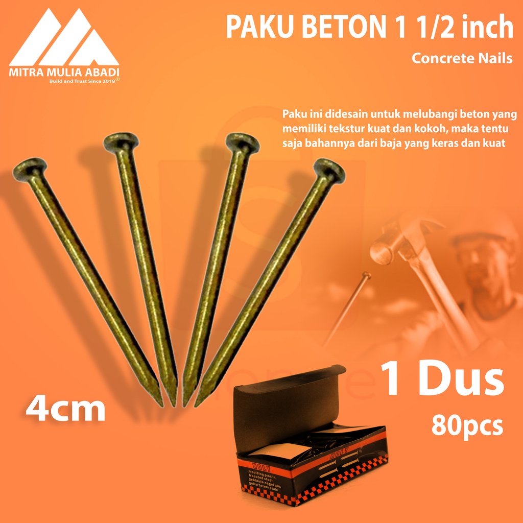 Paku Beton ukuran 1,5cm /4cm Kuning 1 dus 80pcs