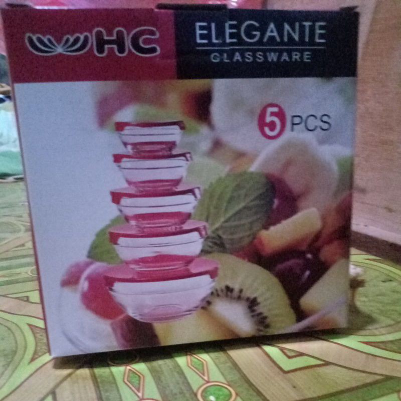 HC Glassware/Mangkok Kaca Set 5 pcs/Glass Bowl Set