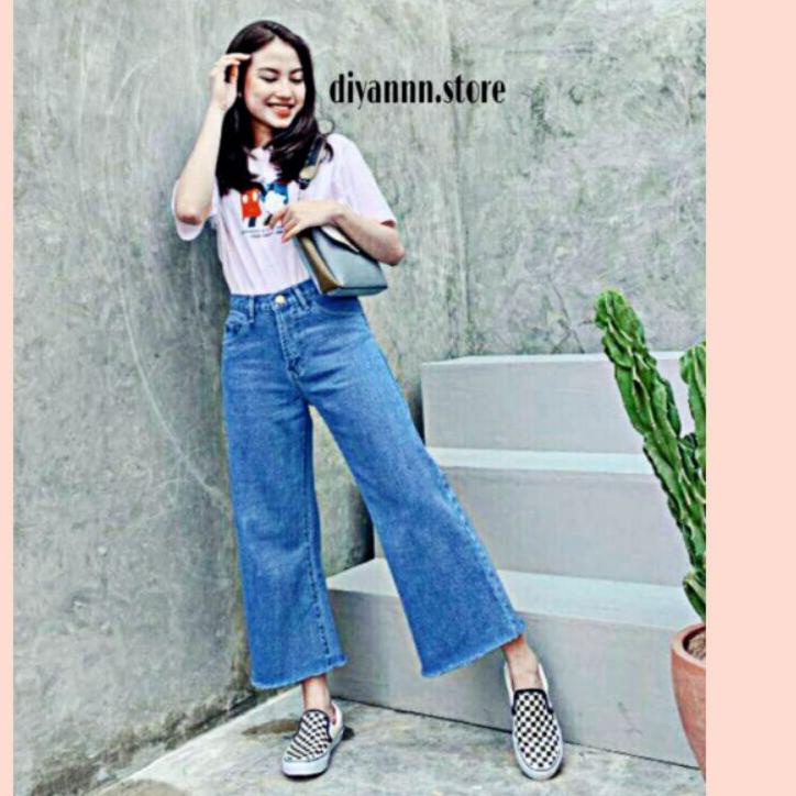 Wow Murah Meriah.. CELANA JEANS KULOT WANITA RAWIS SNOW BLACK CELANA JINS DENIM HIGH WAIST ACID MURA
