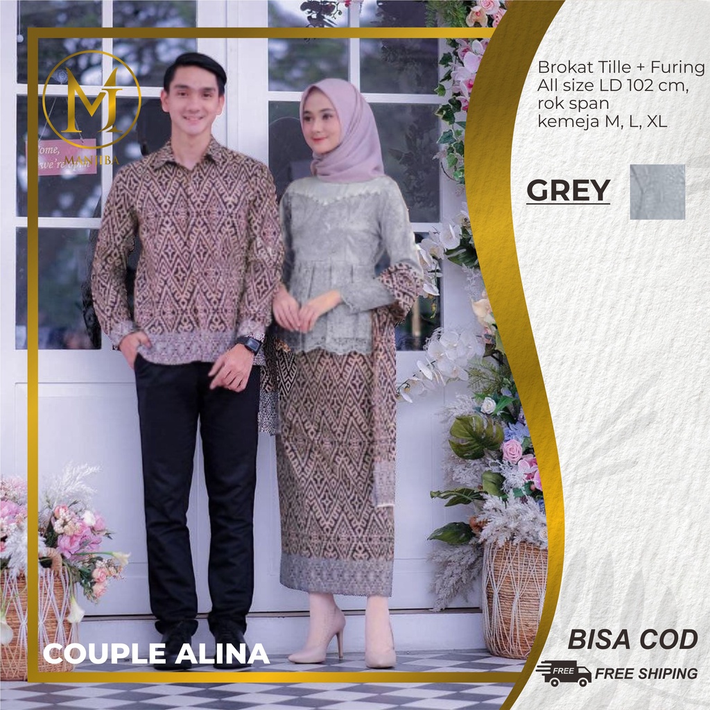 KEBAYA COUPLE SEMI PRANCIS Katun BAHAN KEBAYA SEMI FRANCE CORNELI COUPLE NUNA BATIK COUPLE-GREY