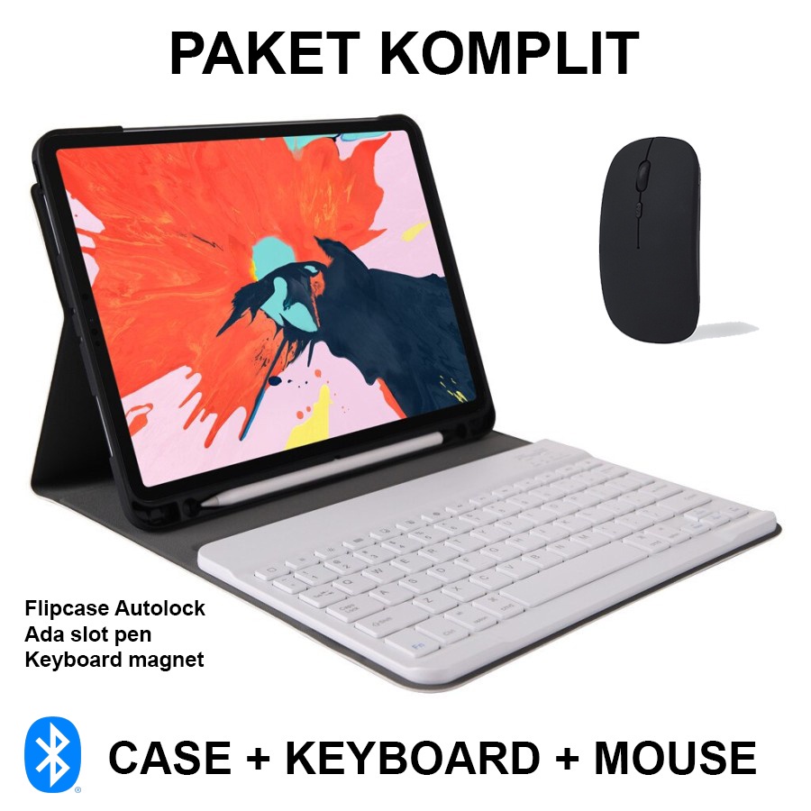Samsung Tab S7+ S7 Plus T970  S7 FE 5G T736 PAKET SUPER LENGKAP Keyboard + Sarung + Mouse Bluetooth Book Case FS Smart Cover + Keyboard
