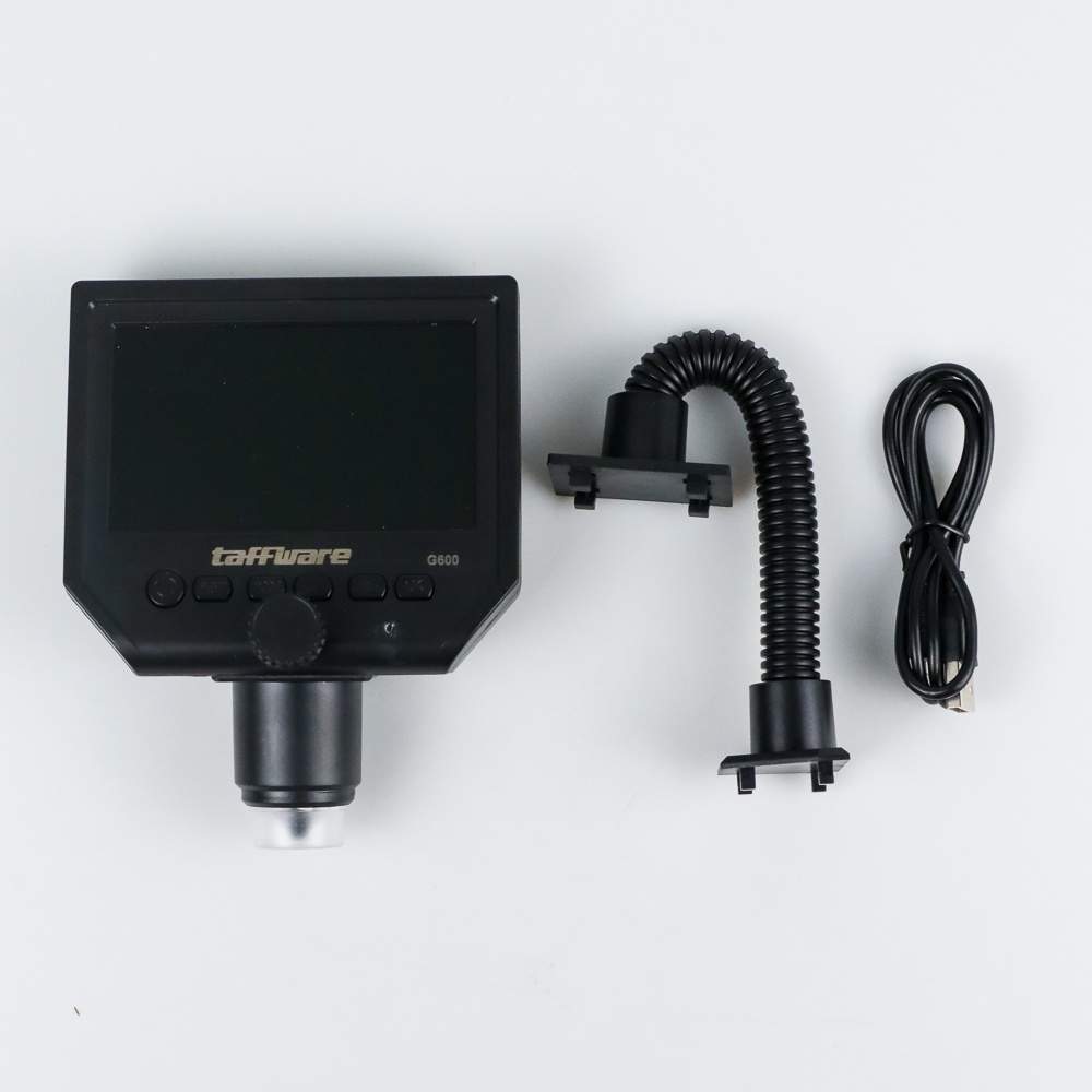 Taffware Mikroskop Digital 3.6MP 600X dengan Monitor &amp; Fleksibel Stand - G600 - Black
