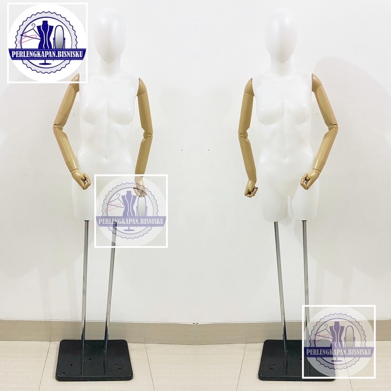 MANEKIN PATUNG BAJU WANITA PLASTIK HALF BODY SETENGAH BADAN TANGAN ROBOT KAYU