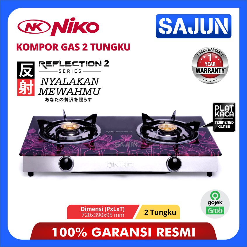 Niko Reflection 2 Kompor Gas Kaca 2 Tungku Bodi Tipis Motif Bunga