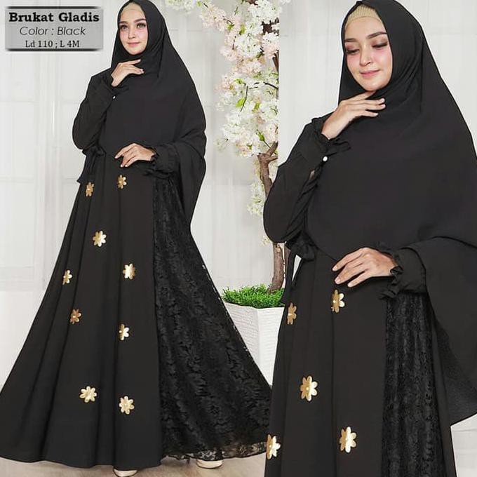 BAJU GAMIS SYARI SYARII MUSLIM GLADIS BLACK / GAMIS PESTA BRUKAT MEWAH