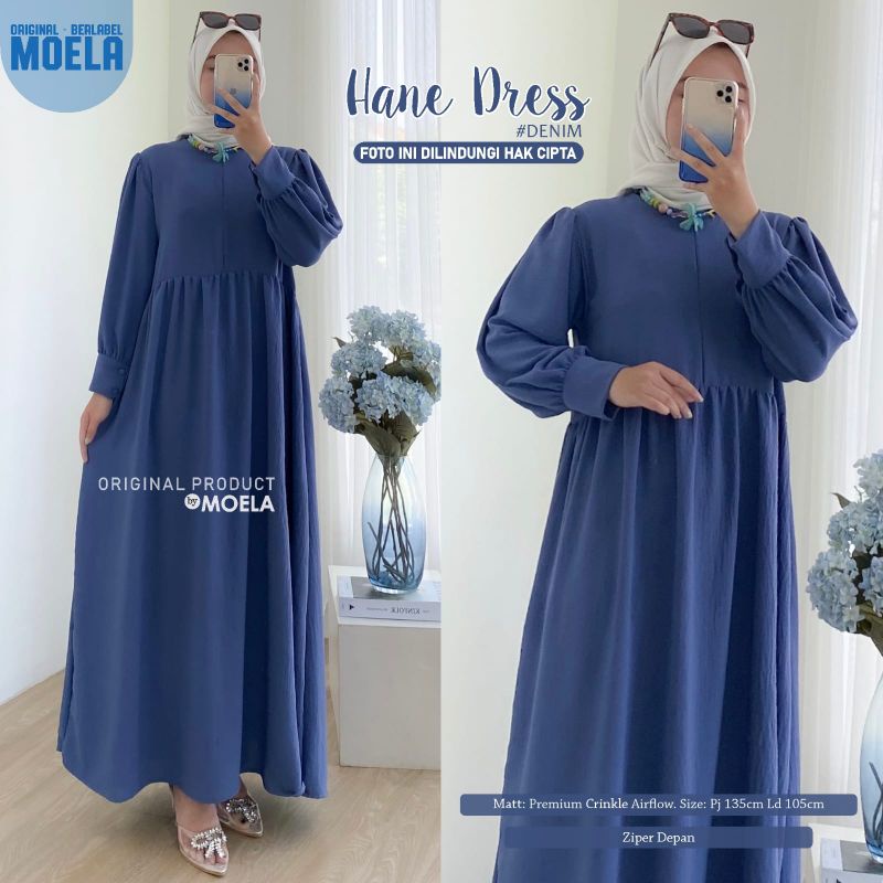 Aura Hane Dress Gamis Jumbo Polos Allsize Busui Premium Crinkle Airflow Original Ori Moela Berlabel-2