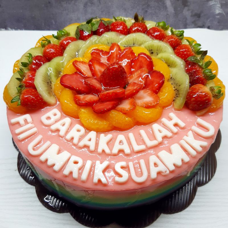 Puding Ulang Tahun Topping Buah 22cm Vanilla Rainbow Shopee Indonesia