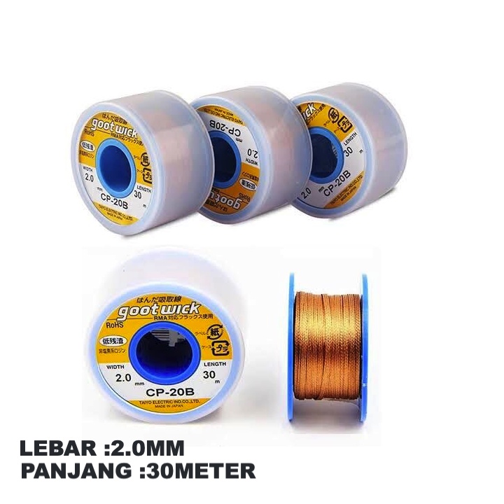 SOLDERING WICK - KAWAT PEMBERSIH TIMAH GOOT CP-20B 2.0MM 30M ORIGINAL