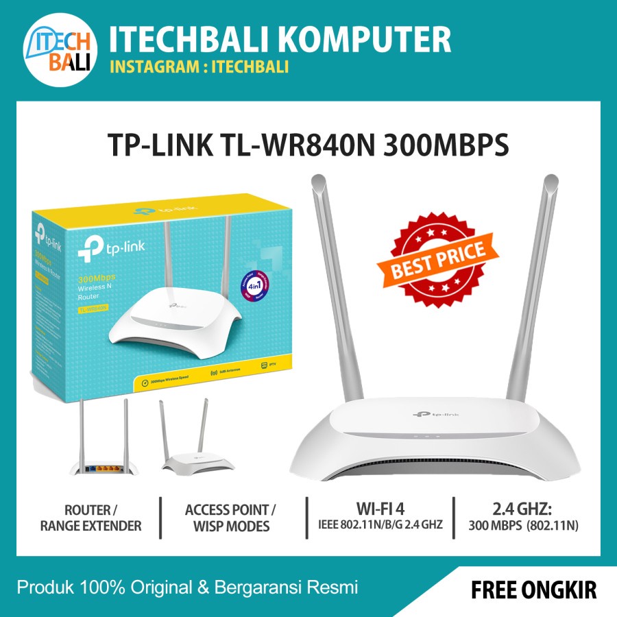 Router TP-LINK TL-WR840N 300Mbps Wireless Original | ITECHBALI