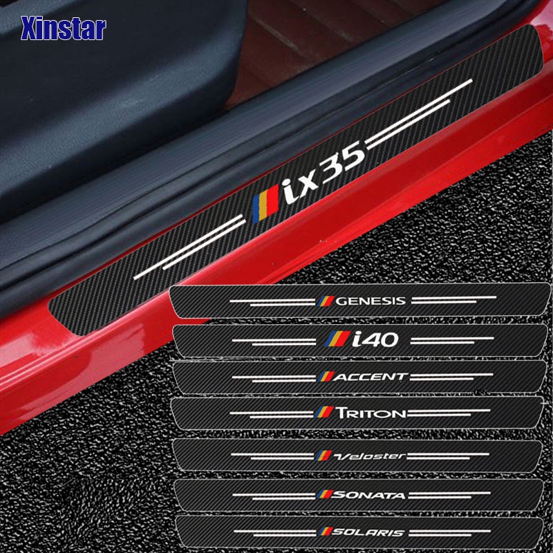 4pcs Stiker Pelindung Pintu Mobil Bahan Carbon Fiber Untuk Hyundai I10 I20 Ix35 Accent Santa Feis Sonata Elantra