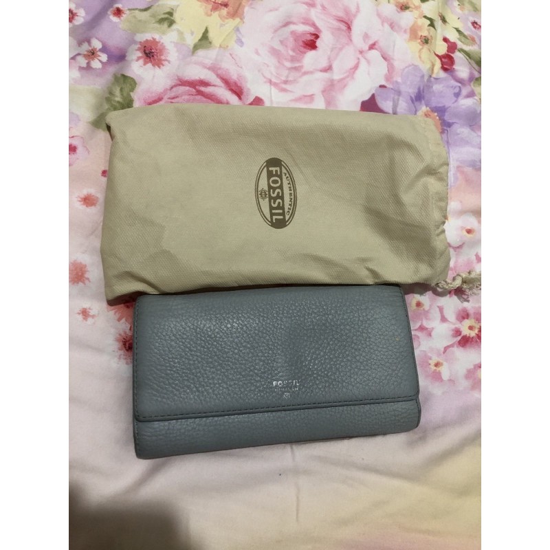 Grey Blue Leather Wallet Fossil