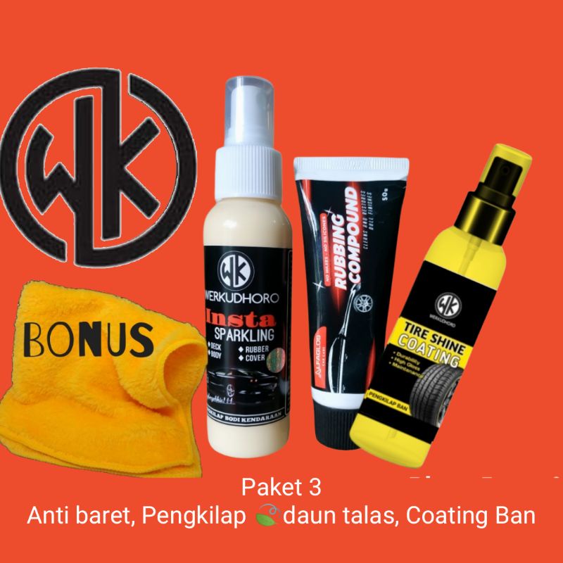 Paket instasparkling kain micro fire, body compund, pengkilap, kit  penghitam waterless xpresswash