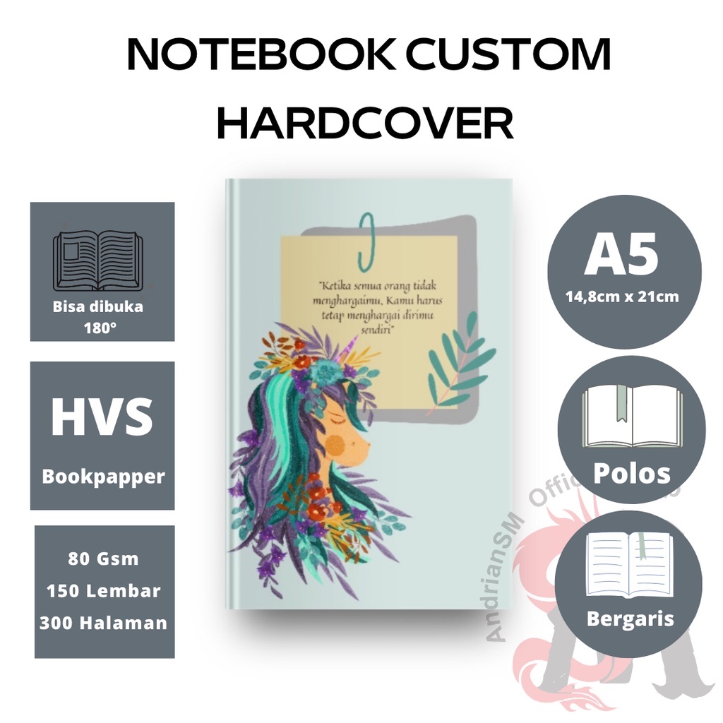 

Notebook Buku Catatan CUSTOM DESIGN Hardcover HVS Bookpapper A5 150 Lembar