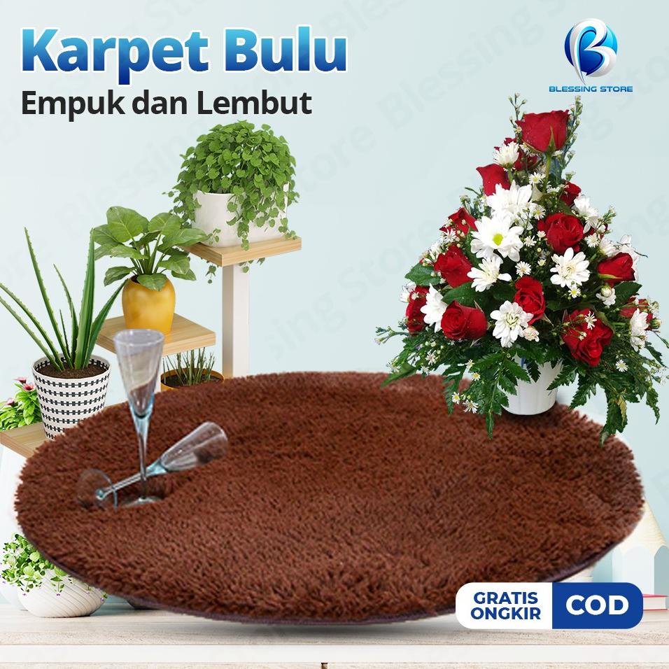 Karpet Bulu Tebal Rasfur Dekorasi Kamar Tidur Bulat Kecil Anti Slip Karpet Lantai Bulu 5D8