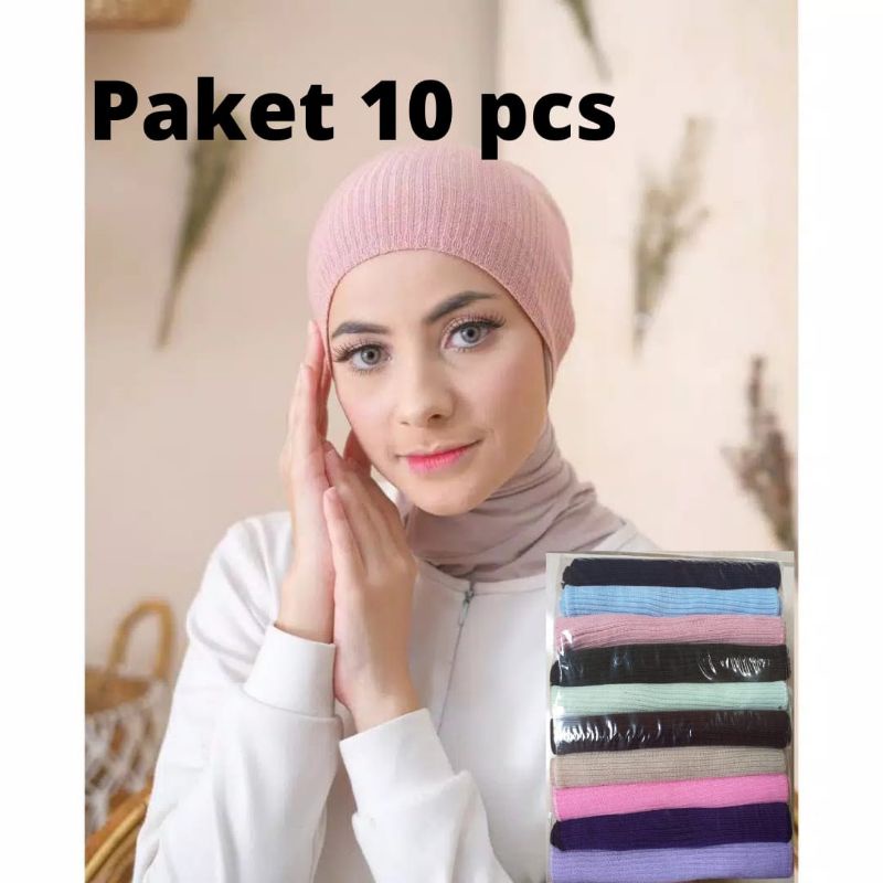 ciput rajut 1 warna (paket 10 pcs)bandana salur ciput murah