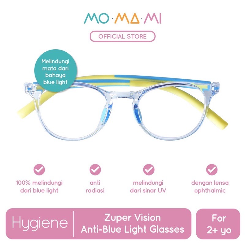 Momami Zuper Vision Anti-Blue Light / Kacamata Anak Anti Radiasi-2th + Blue Yellow