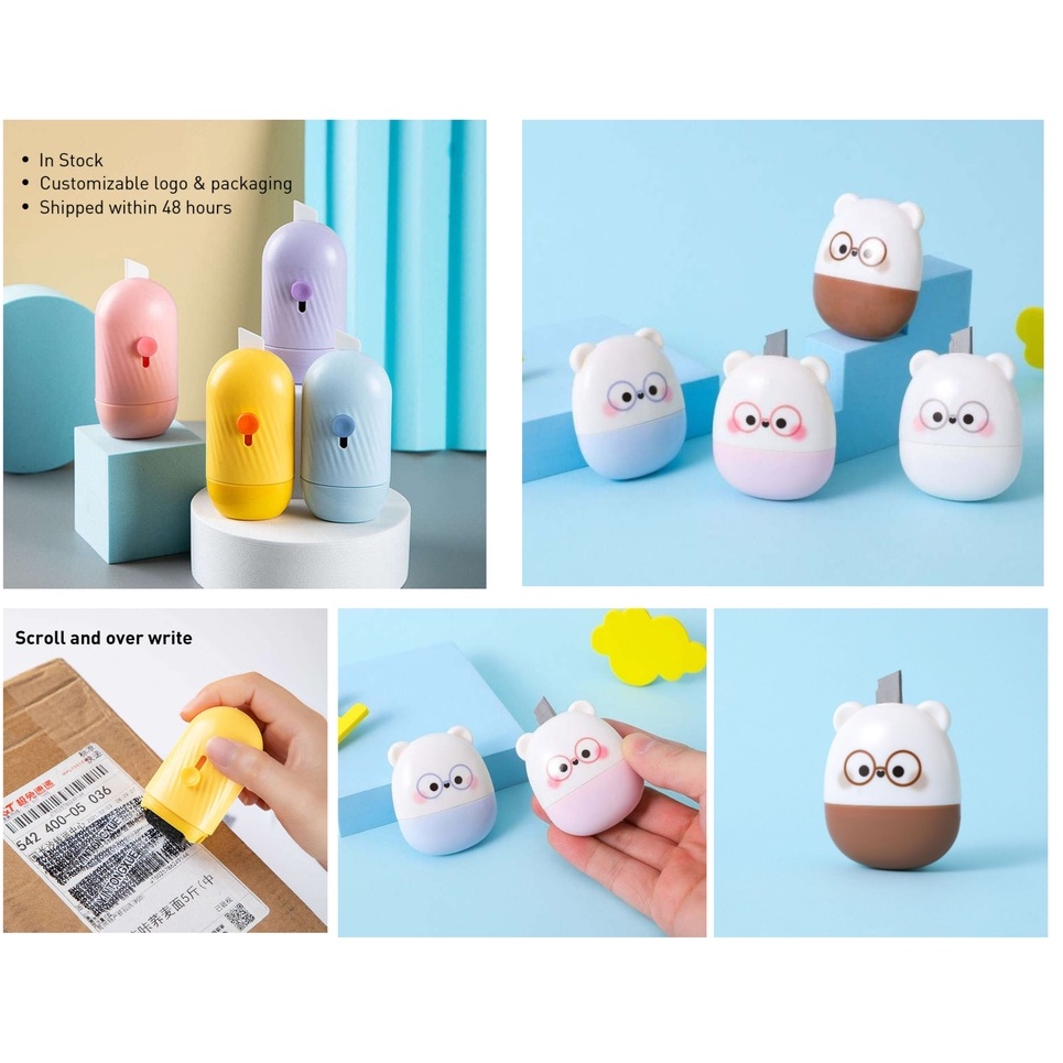 roller stamp 2 in 1 cutter   stempel pelindung data identitas   penghapus alamat resi   stempel roll
