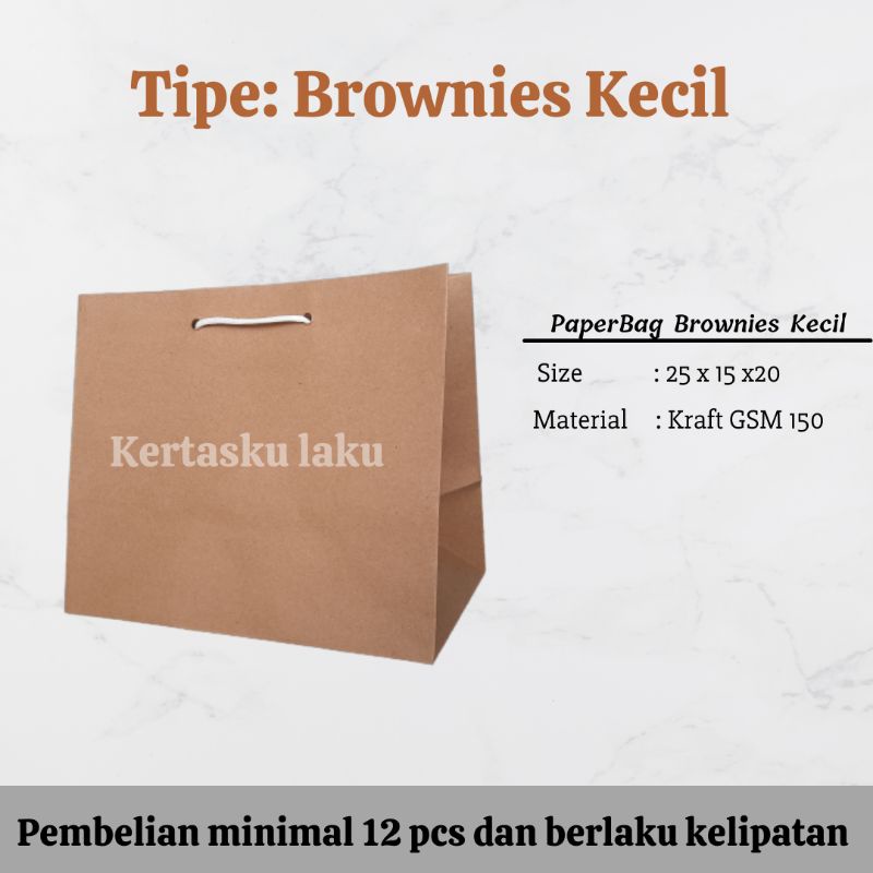 

Paper bag Brownies Kecil, Tas kertas coklat polos murah, Ukuran P25 x L15 x T20