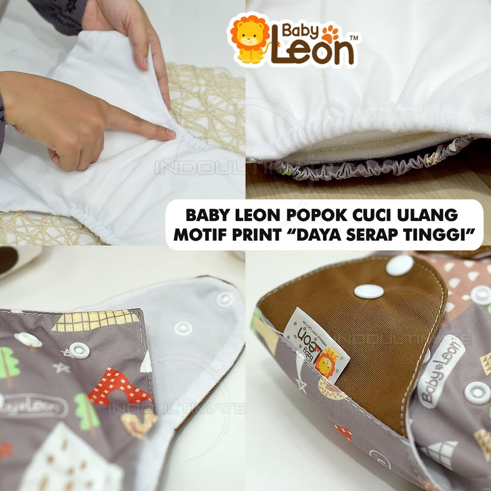 Popok Bayi Motif + FREE INSERT BABY LEON Cloth Diaper Clodi Kain Cuci Ulang New born BY-830 BY-831 BY-728