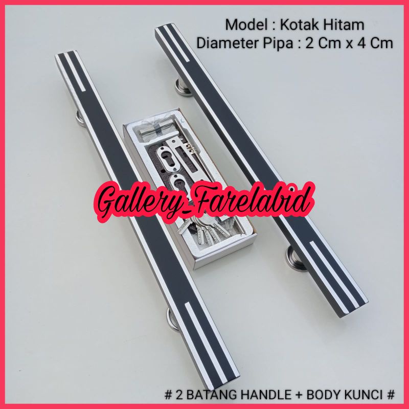 Handle Pintu Rumah Stainless Steel Kotak 60 Cm Set Kunci Gagang Pintu Rumah 45 Cm Bodi Pelor Pegangan Pintu Kupu Tarung Tarikan Pintu Rumah Utama Minimalis