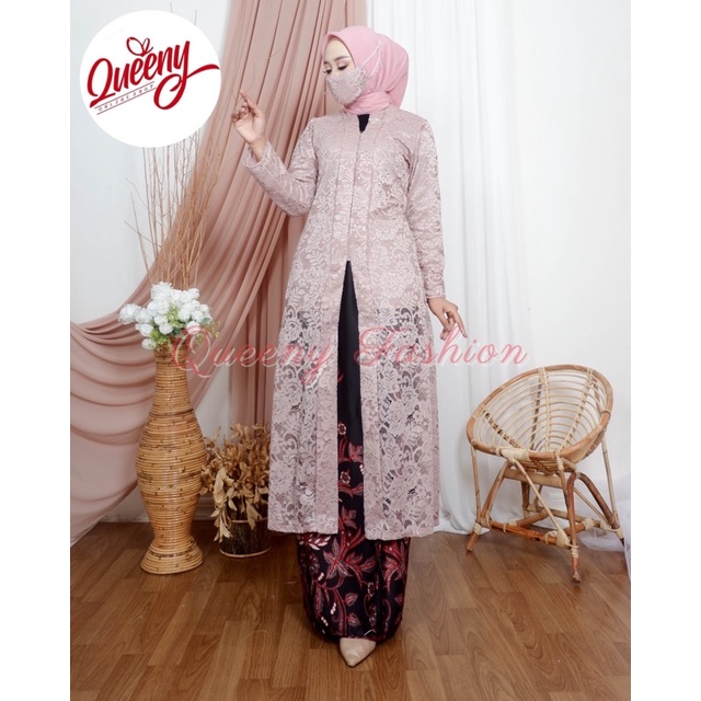 Long Tunik Floy Kebaya kartini Brukat Premium / Setelan Kebaya Floy Kartini Brukat Panjang