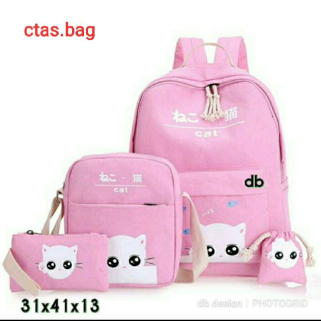 CTAS.BDG/TAS ANAK SEKOLAH/TAS MULTIFUNGSI/RANSEL ANAK/TAS RANSEL/TAS 3IN1/KUCING NGINTIP/PINK ROSE