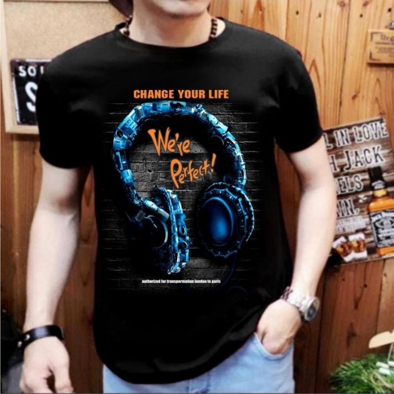 NEL-FASHION LENGAN PENDEK KAOS DISTRO/T-SHIRT PRIA/KAOS PRIA MUSIC BIRU