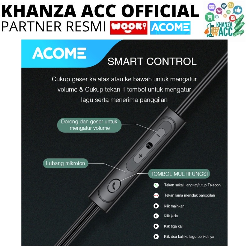 KHANZAACC ACOME AW05 Wired Earphone Semi In Ear Headset Super Bass