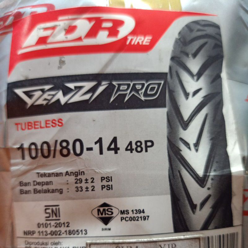 FDR GENZI PRO 100/80-14 TUBELESS