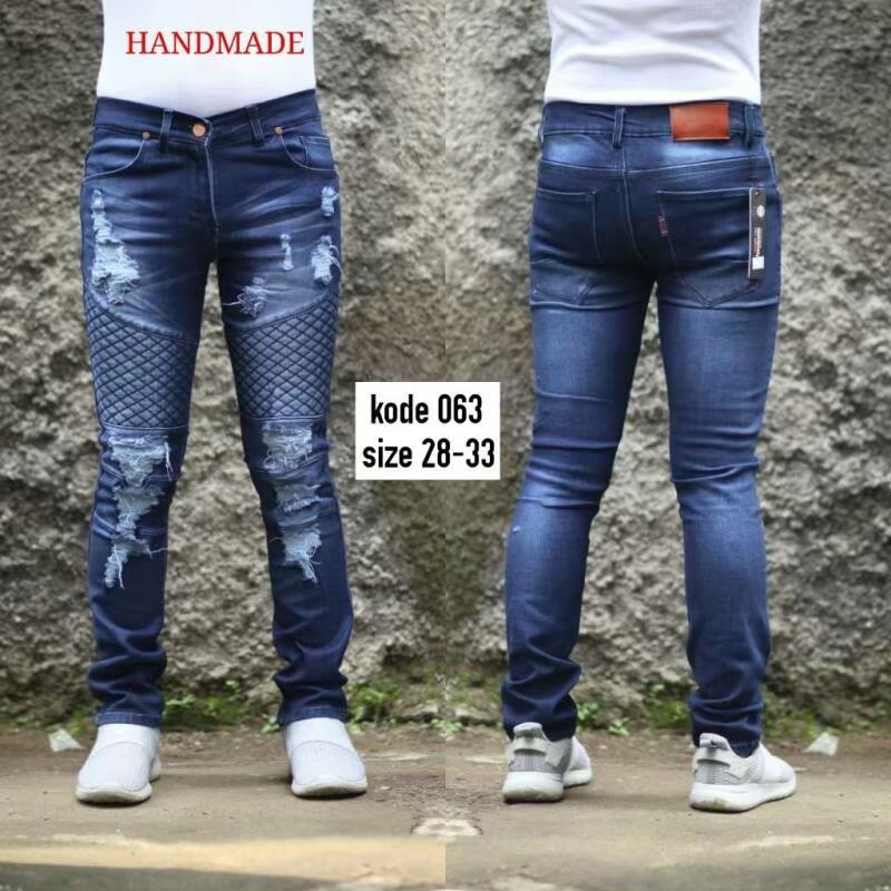 CELANA SOBEK JEANS PRIA RIPPED BIKER SKINY SLIM FIT STRECHT  / CELANA JEANS PRIA SKINY SOBEK PAHA