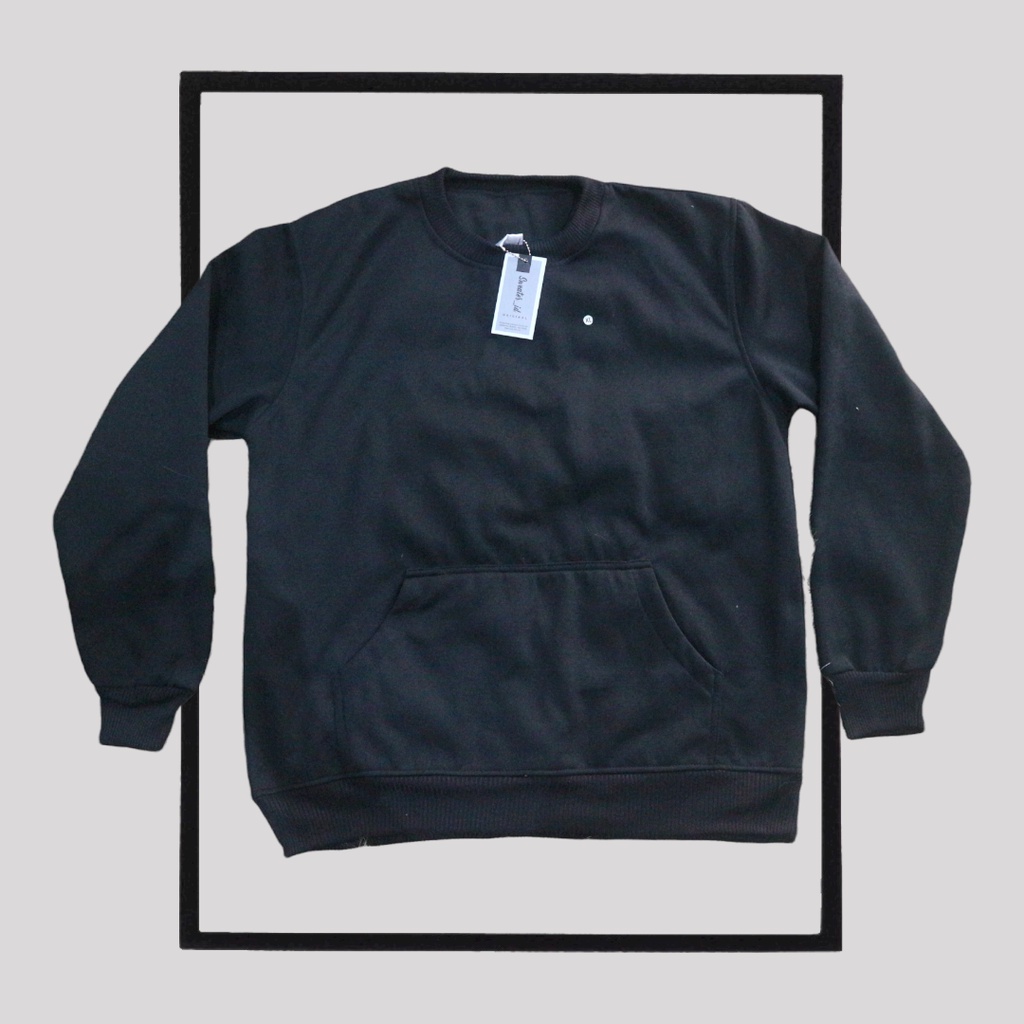 SWEATER_ID Basic Sweater Crewneck Hitam Unisex Ada Kantong Saku Depannya