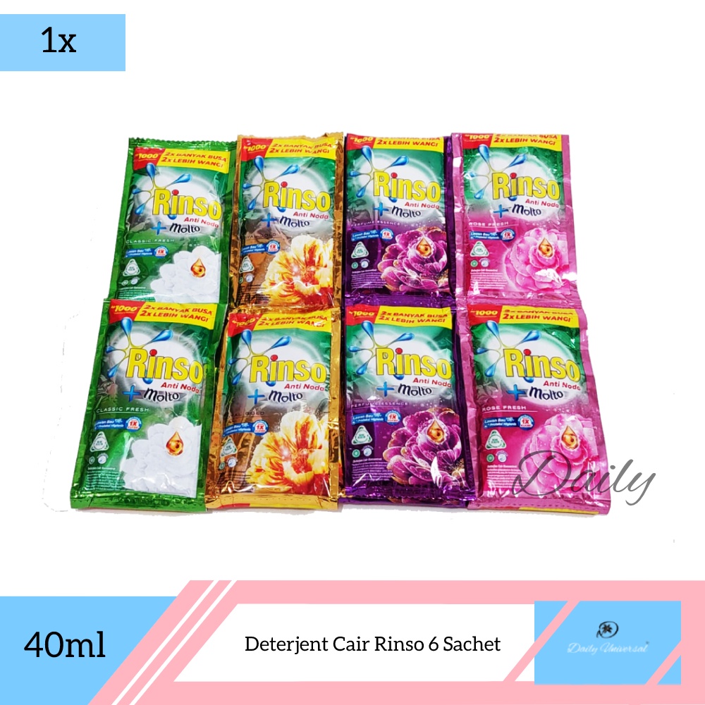 Jual Deterjen Cair Rinso Molto Sabun Cuci Pakaian Liquid Detergent Pewangi 6 Sachet 40ml