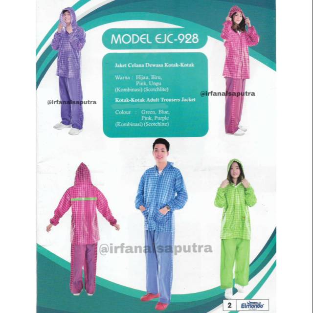 Jas Hujan Stelan Jaket Celana Elmondo Kotak Kotak 928