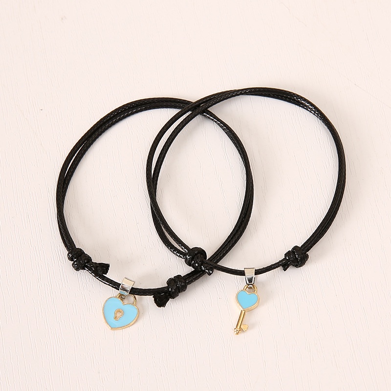 Satu pasang Gelang Gembok Kunci Korea Couple Gelang (2 pcs)-Blue