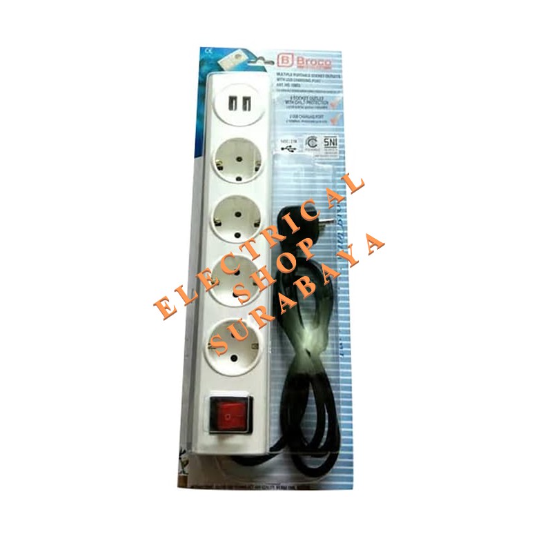 BROCO STOP KONTAK ARDE CP 4 LUBANG + 2 USB + SAKLAR + KABEL 1.5M PUTIH 15853 (GROSIR) EXTENSION ORI