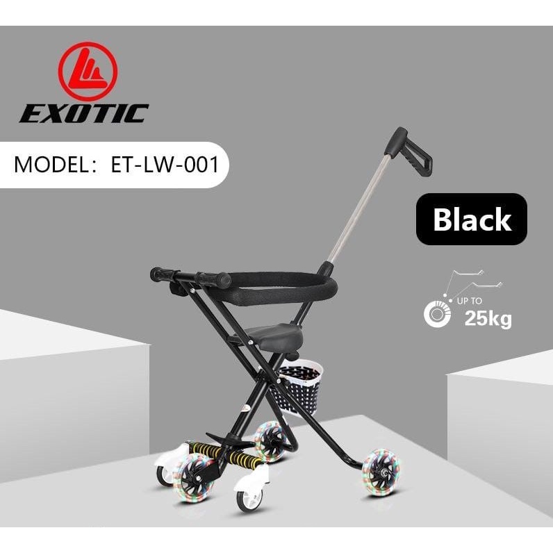 Stroler Anak Bayi Balita Kursi Dorong Micro Stroller Trike Exotic ET LW001 Roda 5 Lipat Garansi SNI-Black