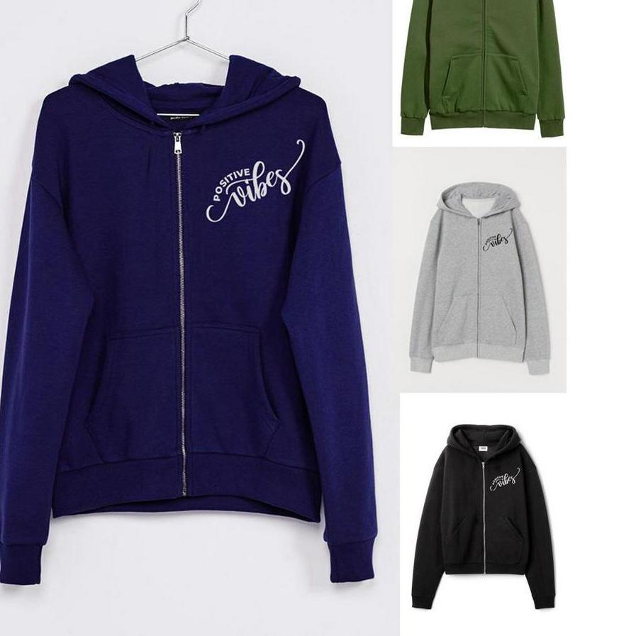 ✲ Jaket Hoodie Atasan Lengan Panjang POSITIVE VIBES Babyterry ☺