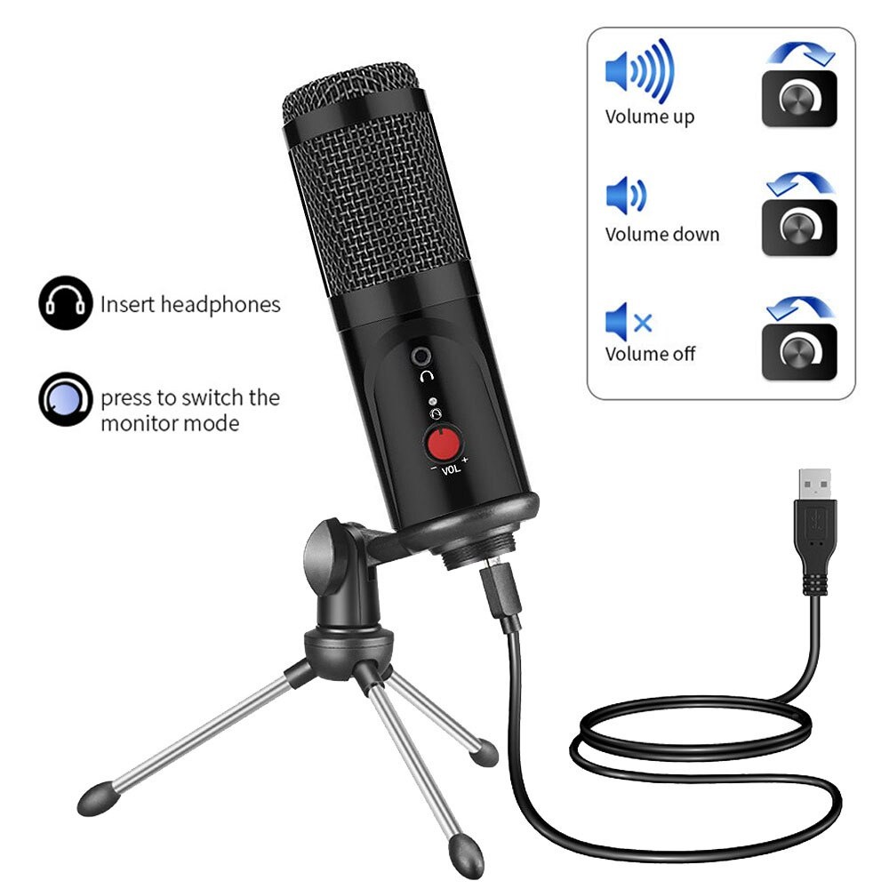 Microphone Condenser USB DJ Live Recording with Stand - MP1S10 - Black