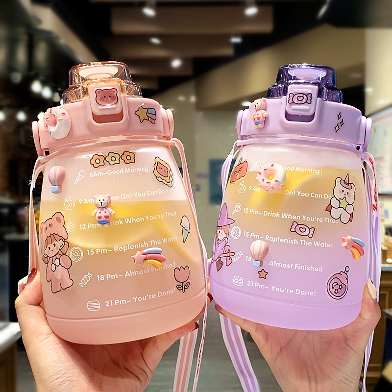 Botol Minum KOREA VIRAL Motivasi GEMOY Anak Sekolah Olahraga HangOut 1.1 LITER  / 1.3 LITER PENANDA WAKTU ( PLUS TALI + STIKER ) FREE STIKER 2D dan 3D