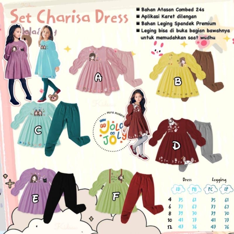 SETELAN ANAK PEREMPUAN SET CHARISA DRESS BY JOLA AND JOLY USIA 4 - 12 TAHUN