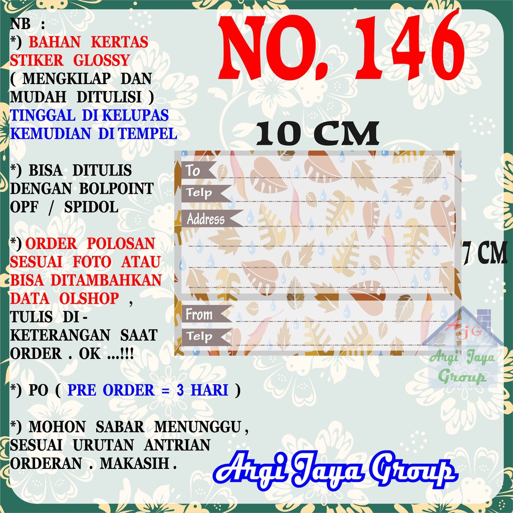

Stiker Pengiriman - Sticker Alamat Olshop Murah Nomer 146 - 10x7 cm - Glossy